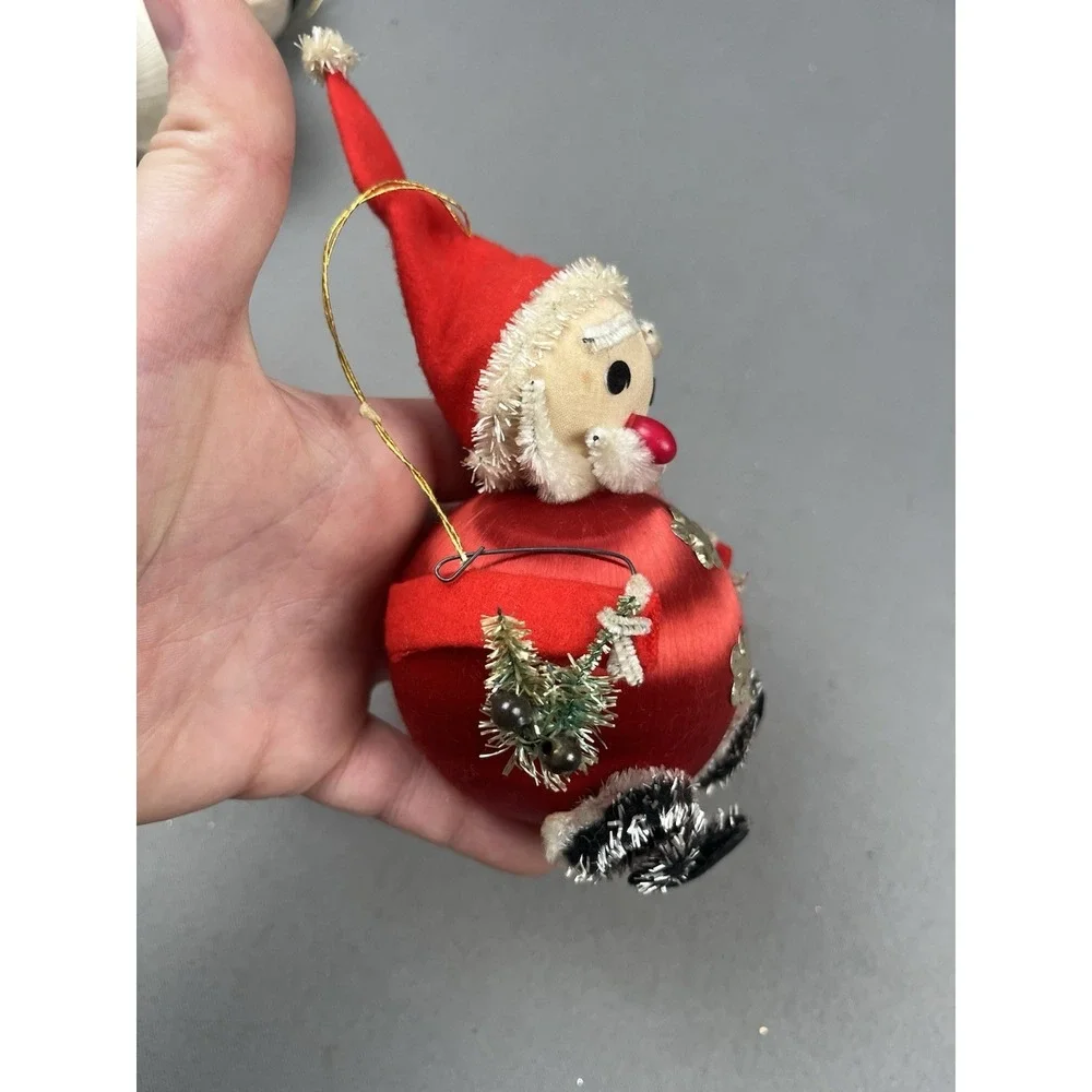 Vintage Christmas Ornament‎ Snowman And Santa Satin Ball Figure 1970's